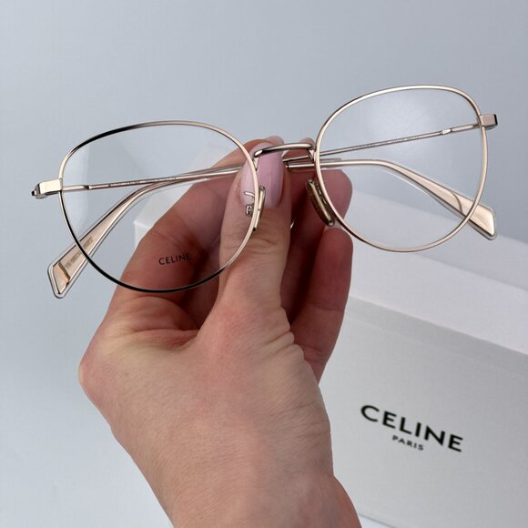 Celine Women BRAND NEW Eyeglasses Metal Shiny Rose Gold Demo Round CL50095U 028